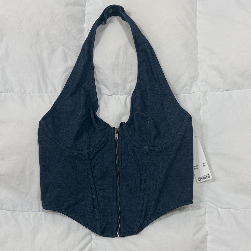 Dark Blue Halter Top with Zipper